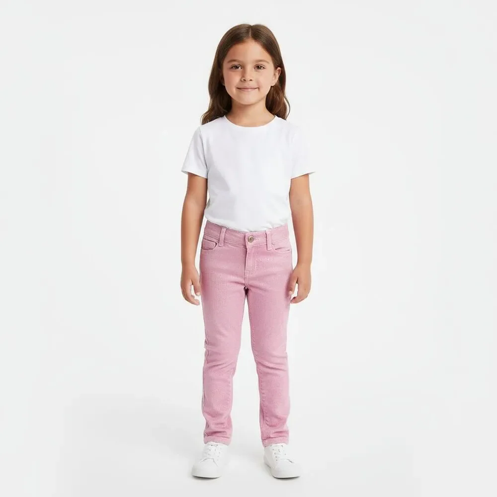 Old Navy Pink Shimmer Jeans Girls 4T Skinny Pants Adjustable Waist Fall Winter